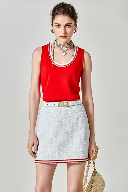 Red Tank Top With Contrast White Trim,sleeveless tops,sleeveless tops,Sleeveless tops,sleeveless tops