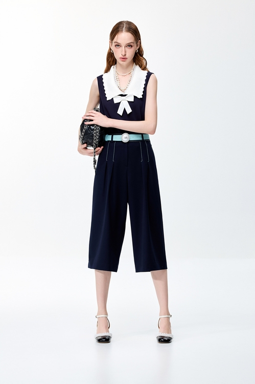 Contrast Collar Navy Vest,Casual