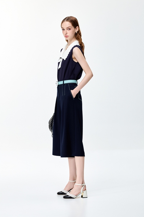 Contrast Collar Navy Vest,Casual