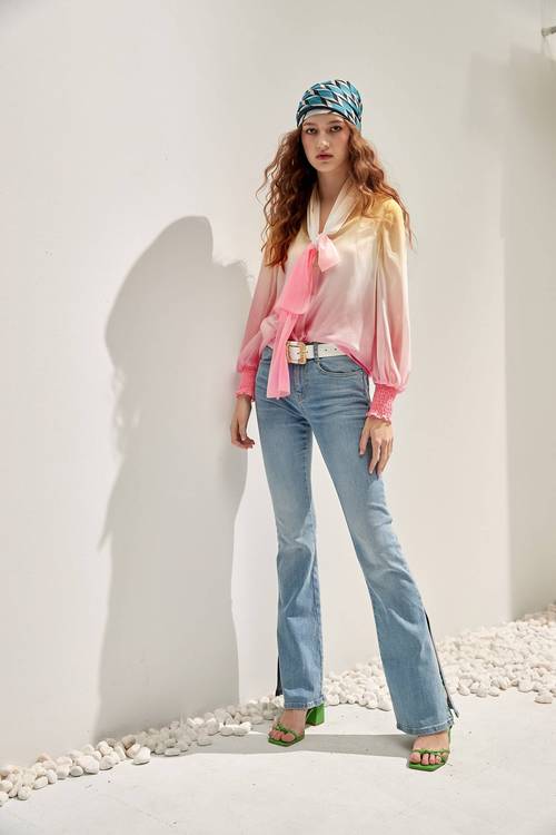 Pastel Colour Gradient Chiffon Blouse,Thin straps