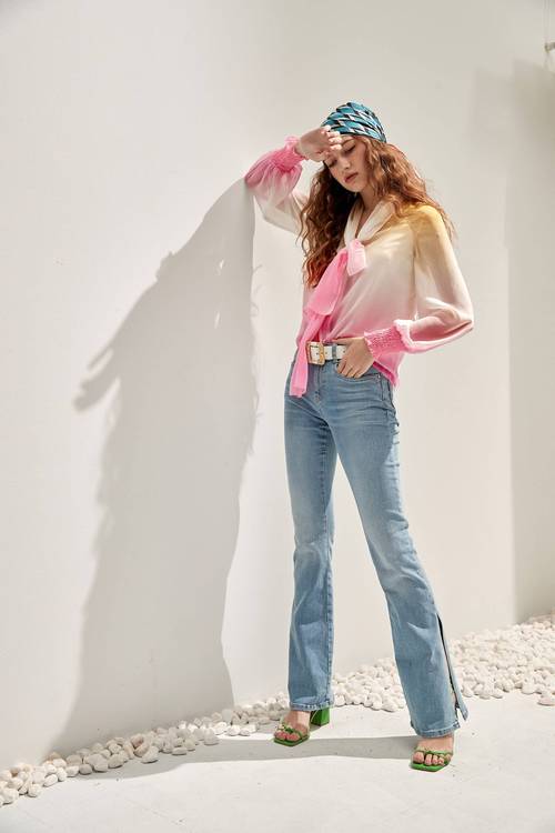 Pastel Colour Gradient Chiffon Blouse,Thin straps