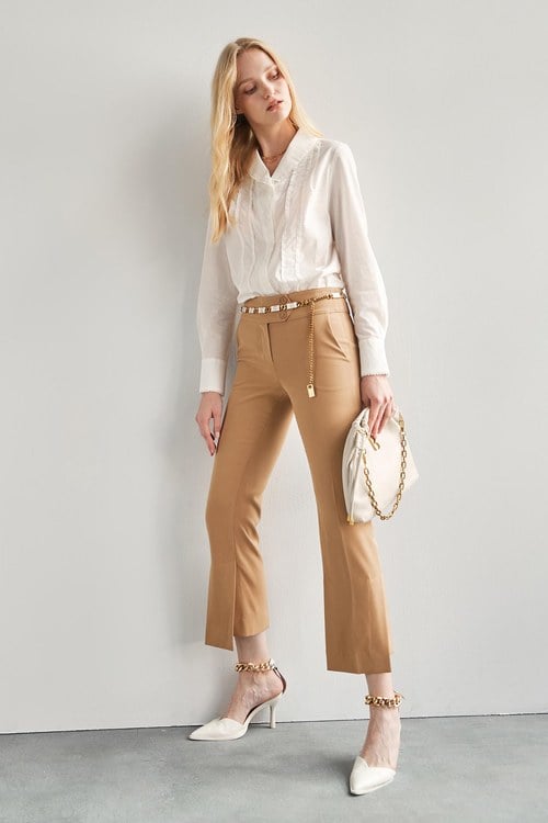 Front Pleat Blouse With Collar Trim Details,White tops,White tops