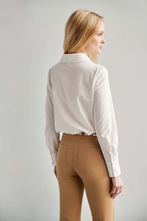 Front Pleat Blouse With Collar Trim Details,White tops,White tops