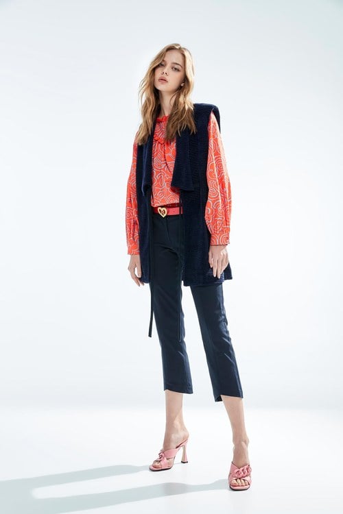 Floral Print Red Top With Ruffle Detail,blossoms