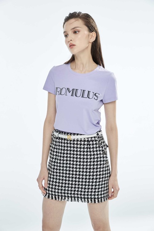 Printed Slogan Purple Tee,healing colors