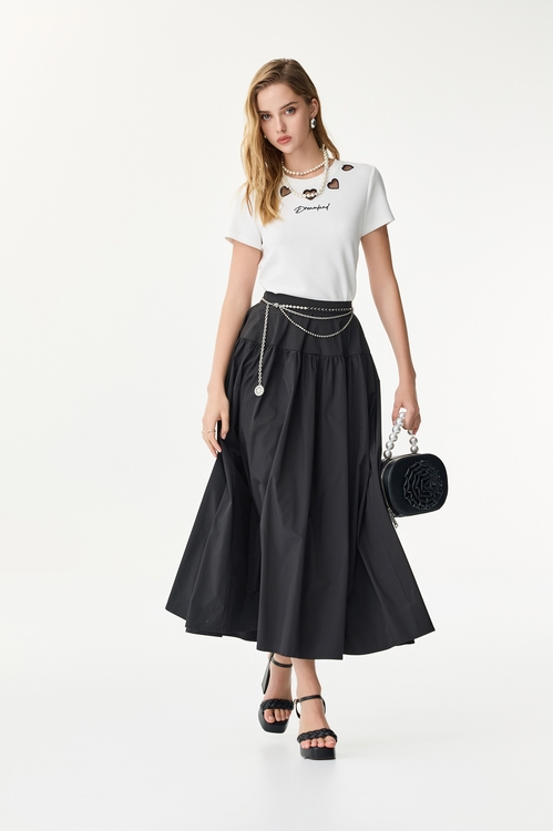 Hollow Out Heart Embroidery Tee,Tops