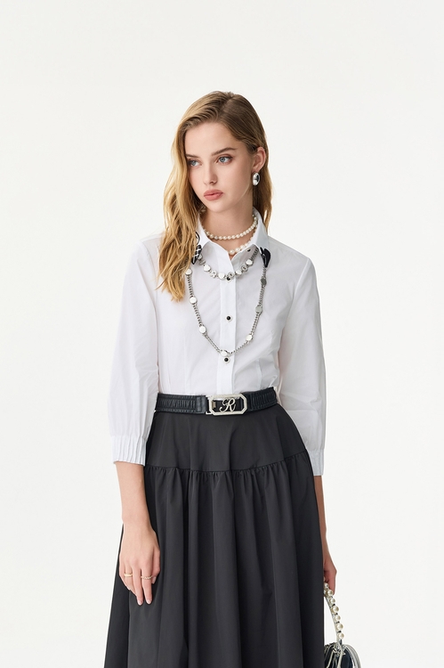 Heart Embroidery Collar Detail Blouse,Tops