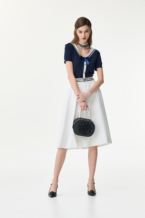 Short Sleeve Navy Knit Top,Knitted