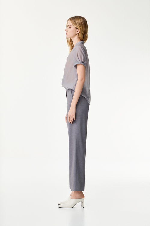 Folded Sleeve Detail V-neck Top,Tops