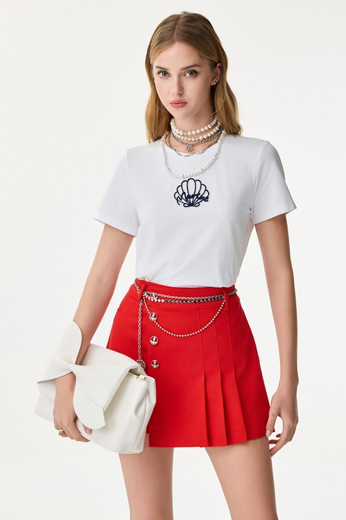 Shell Graphic Embroidery White Tee,T-shirts