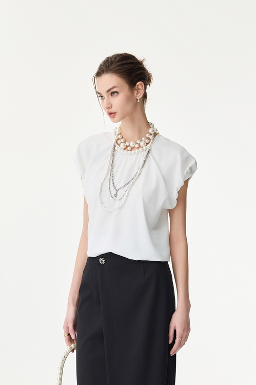 Classic Pearl Detail Top,Tops