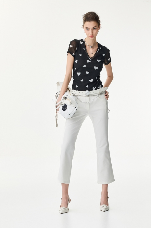 Heart Print Short Sleeve Top,Tops