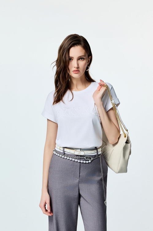 Embroidery Slogan Short Sleeve Tee,T-shirts
