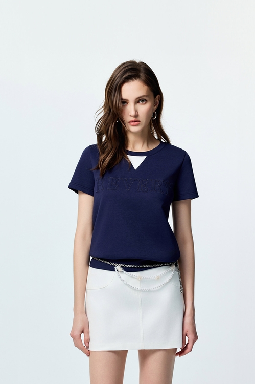 Contrast Neckline Short Sleeve Tee,Tops
