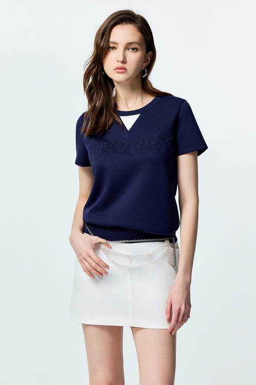 Contrast Neckline Short Sleeve Tee,Tops
