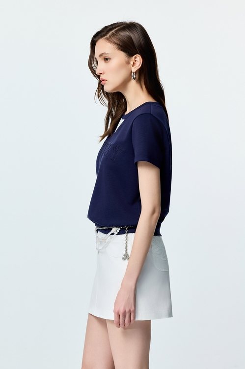 Contrast Neckline Short Sleeve Tee,Tops