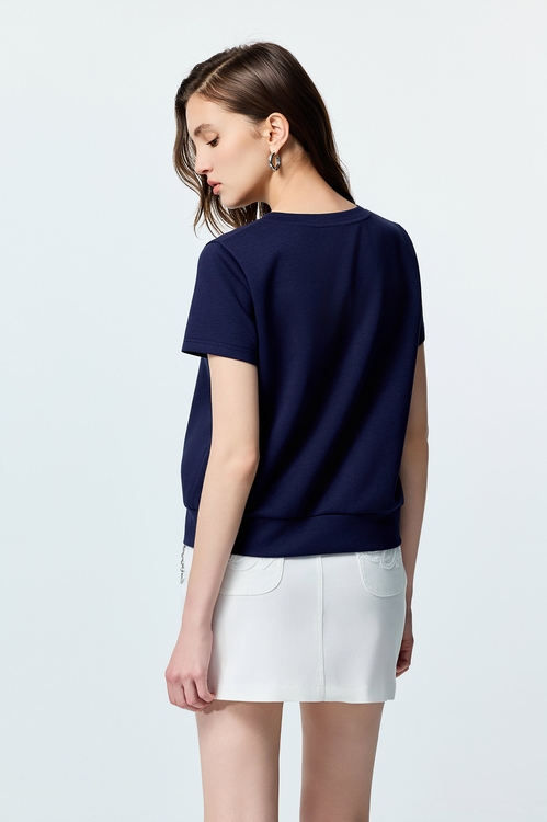 Contrast Neckline Short Sleeve Tee,Tops