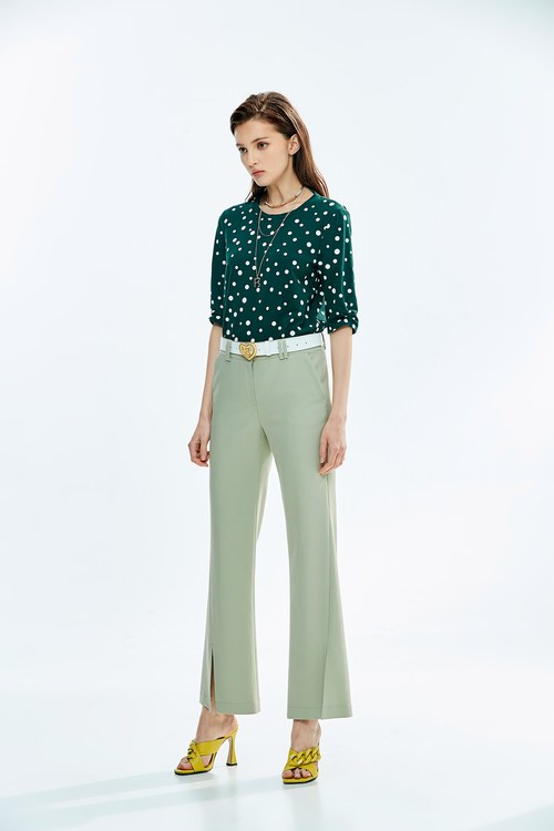 White Dotted Print Green Top,Trends