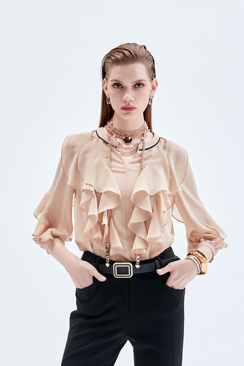 Sand Beige Ruffle Detail Top,Under shirts