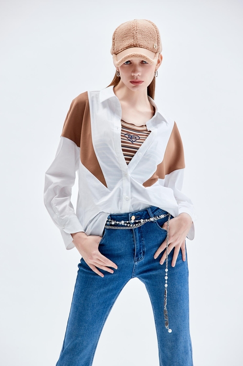 Colour Block Oversize Blouse,Blouses