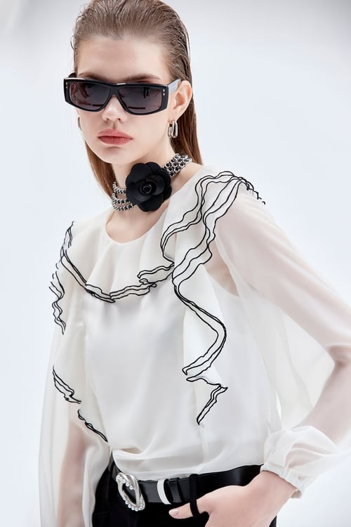 Ruffle Detail Organza Top,Under shirts