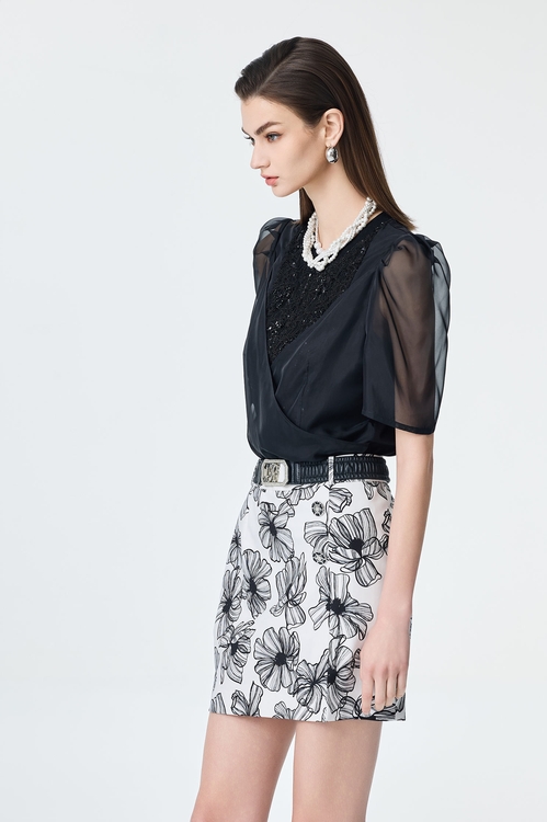 Sequin Detail Organza Top,Office Looks