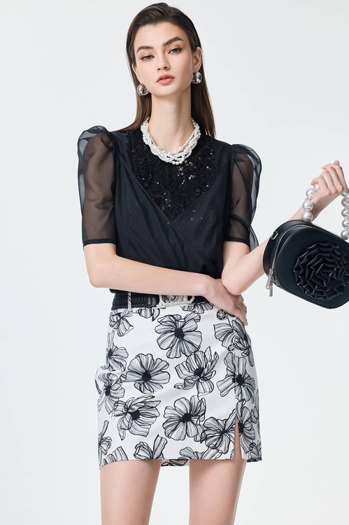 Sequin Detail Organza Top,Office Looks