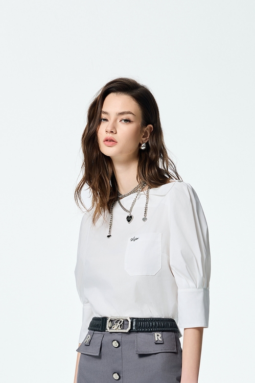 Boat Neckline With Foldover Collar Top,Tops