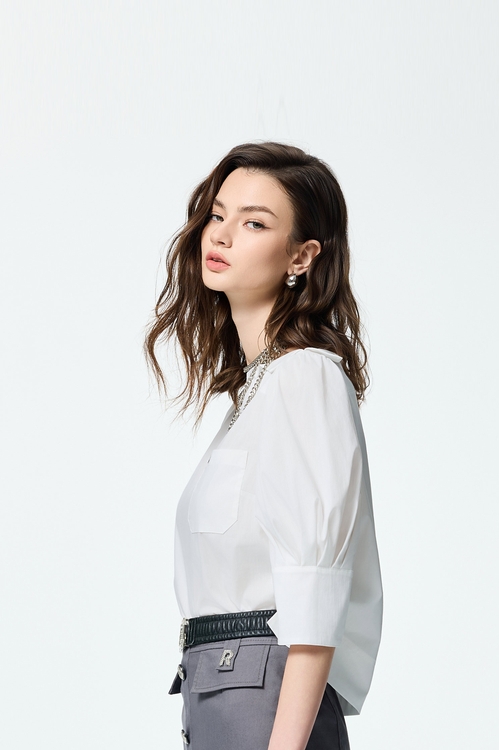 Boat Neckline With Foldover Collar Top,Tops