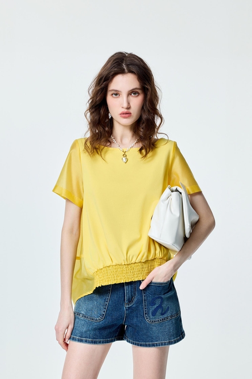 Short Sleeve Yellow Top,Tops