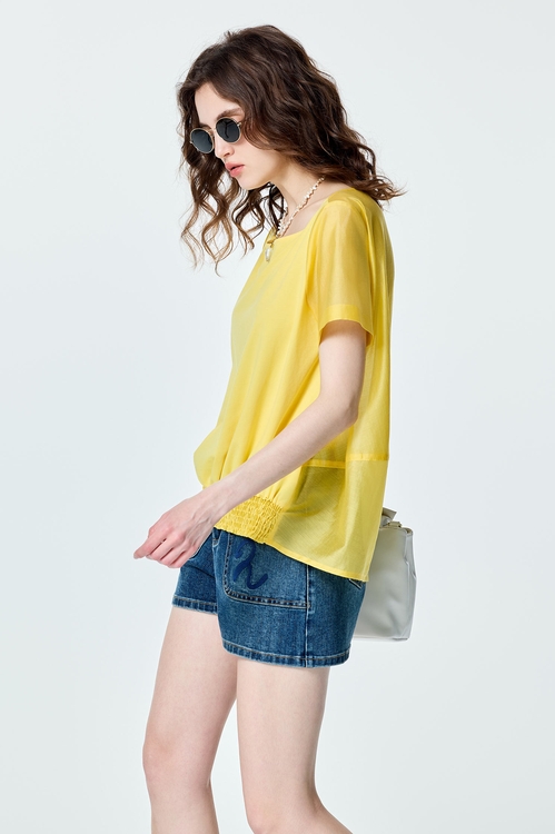 Short Sleeve Yellow Top,Tops