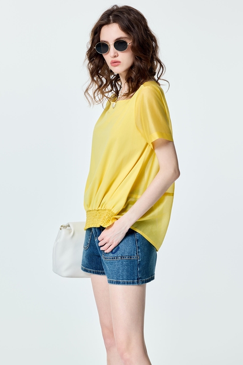 Short Sleeve Yellow Top,Tops