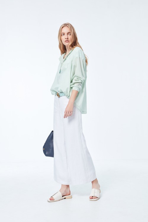 Oversize Short Long Hem Light Green Top,Round neck tops