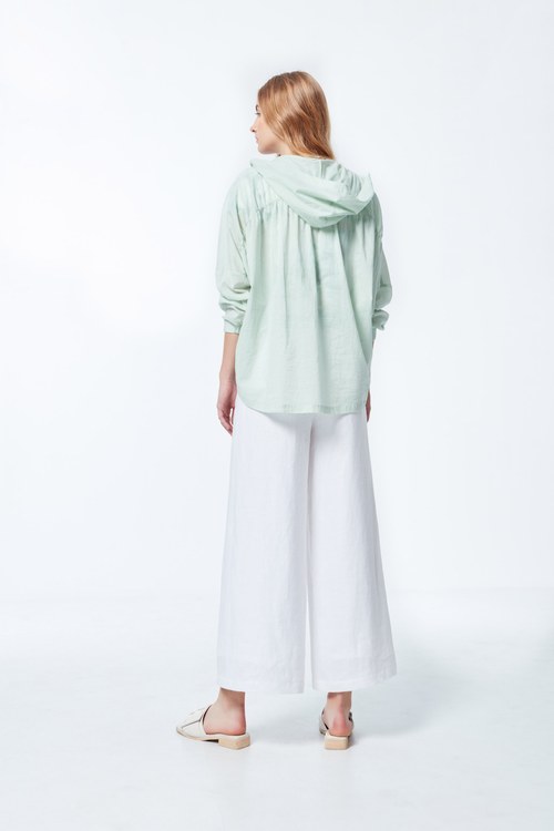 Oversize Short Long Hem Light Green Top,Round neck tops