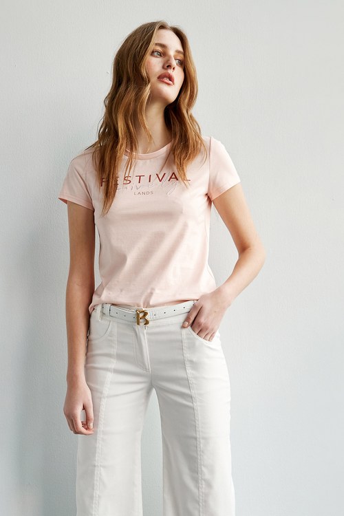 Embroidered T-Shirt Top With Text,healing colors