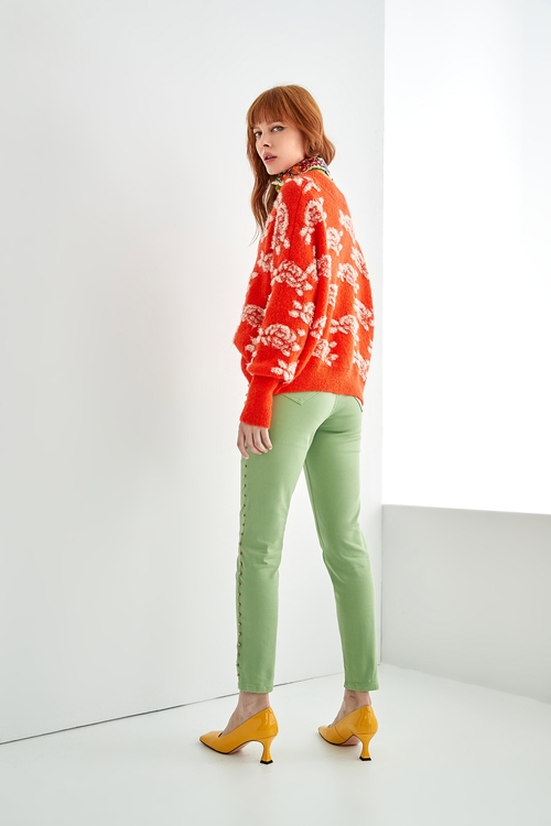 Oversize Orange Knit Top With Contrast Floral Pattern,Valentine