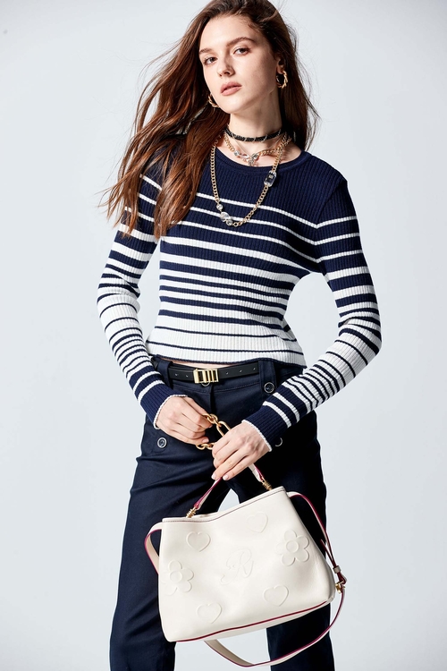 Long Sleeve Stripe Knit Top,Stripe