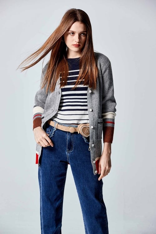 Long Sleeve Stripe Knit Top,Stripe