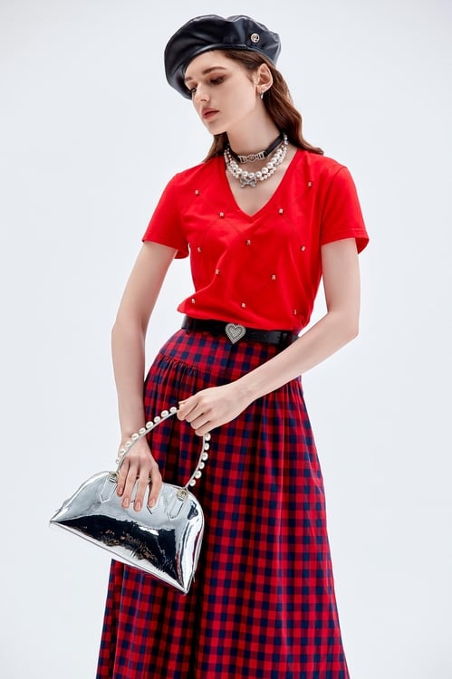 R Logo Short Sleeve Tee,Plaid