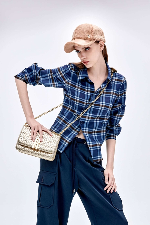 Asymmetric Checkered Blouse,Blouses