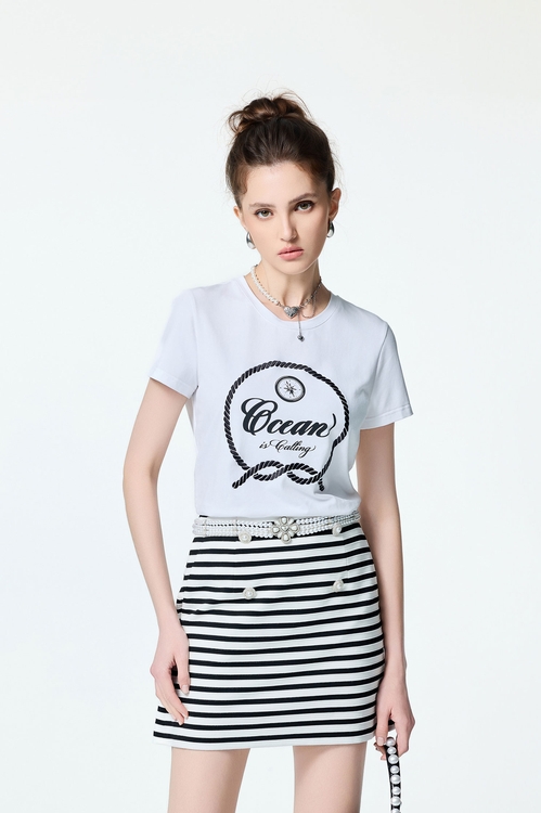 Slogan Short Sleeve Tee,White tops,White tops