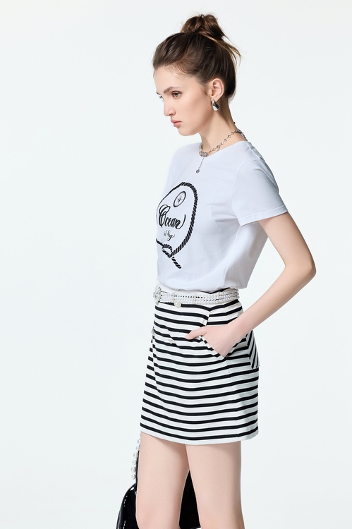 Slogan Short Sleeve Tee,White tops,White tops
