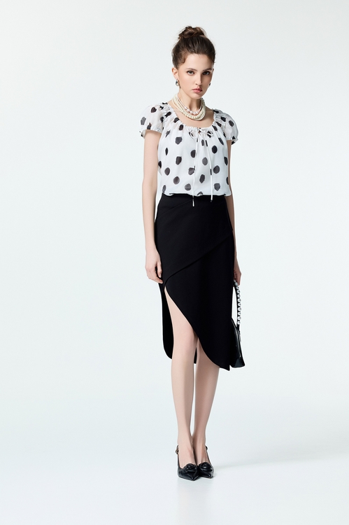 Smudge Polka Dot Print Short Sleeve Top,bows