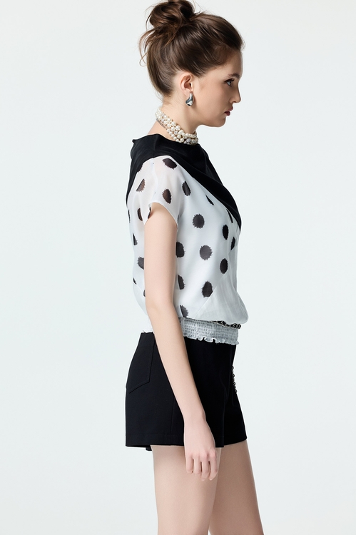 Patchwork Polka Dot Top,Black tops,black tops