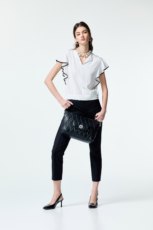 Black Trim Butterfly Sleeve Top,White tops,White tops