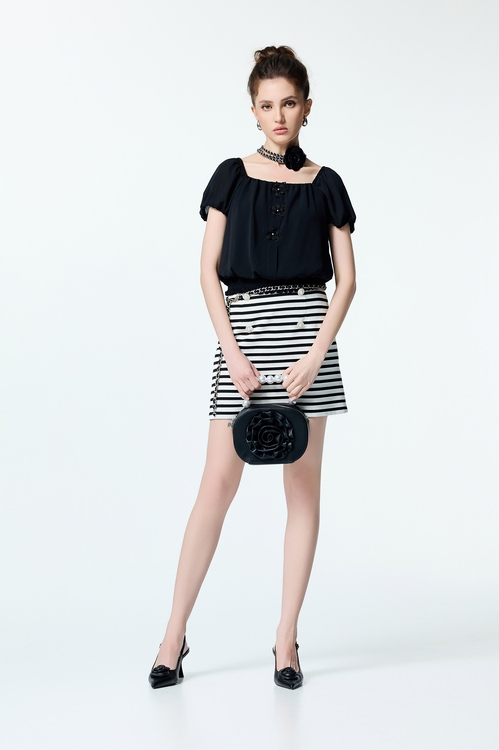Floral Detail Chiffon Top,Black tops,black tops