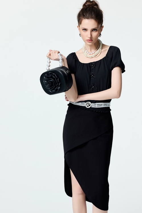 Floral Detail Chiffon Top,Black tops,black tops