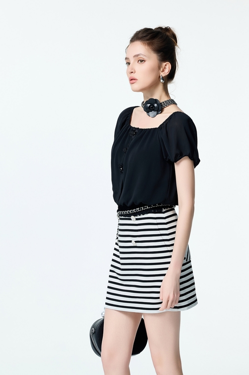 Floral Detail Chiffon Top,Black tops,black tops