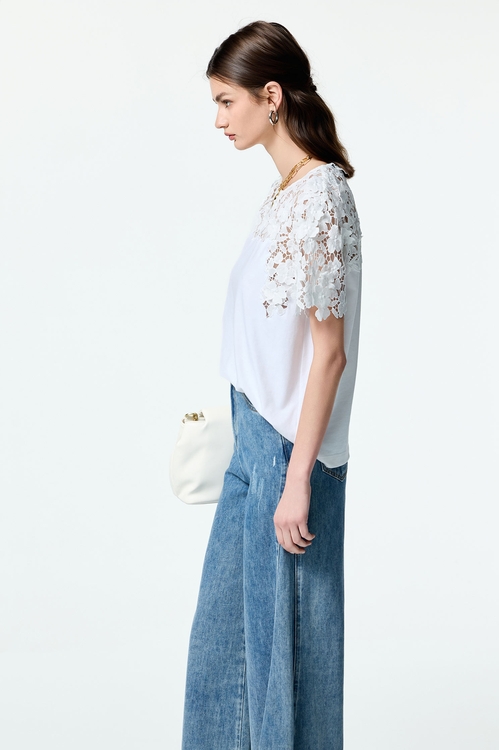 Short Sleeve Floral Lace Detail Tee,Season (SS) Look