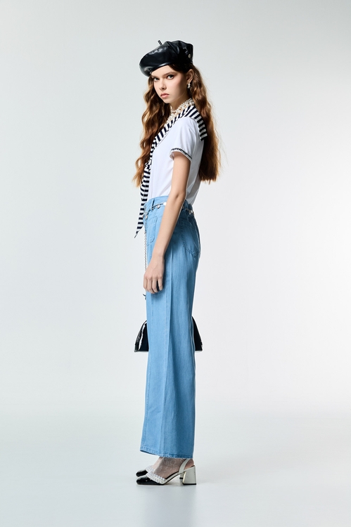 Navy Stripe Collar Short Sleeve Top,,Navy Stripe Collar Short Sleeve Top,Tops,Season (SS) Look,White tops,Urban Fashion